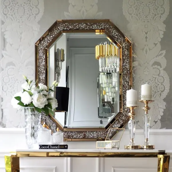 Konsola glamour złota z białym konglomeratem, nowoczesna, do salonu RALPH