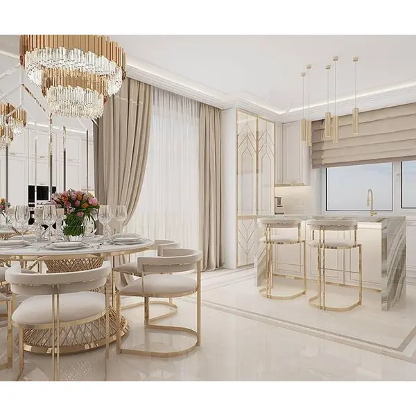 Krzesło beżowe na złotych nogach, designerskie do jadalni, toaletki MARCO