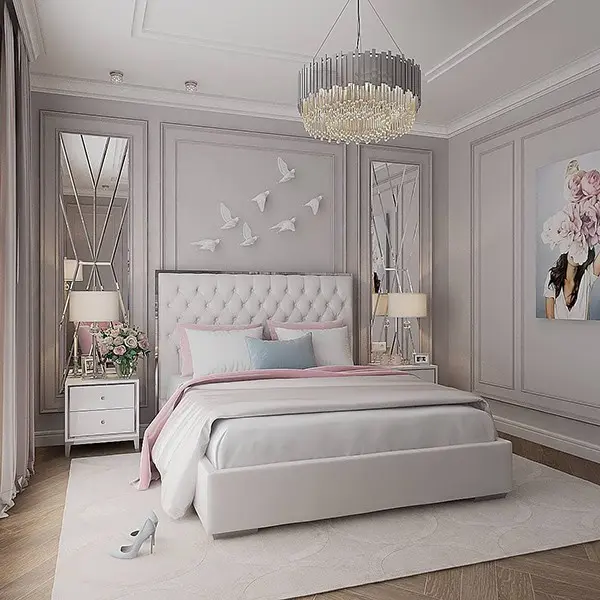 A glamor upholstered quilted bed modern New York style gray SPECTRE