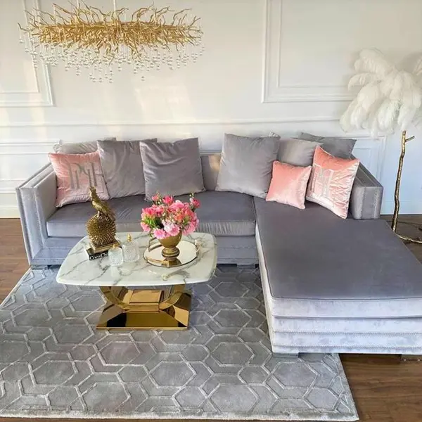 Aksamitny narożnik złoty, srebrny z funkcją spania nowoczesna kanapa narożna NERO