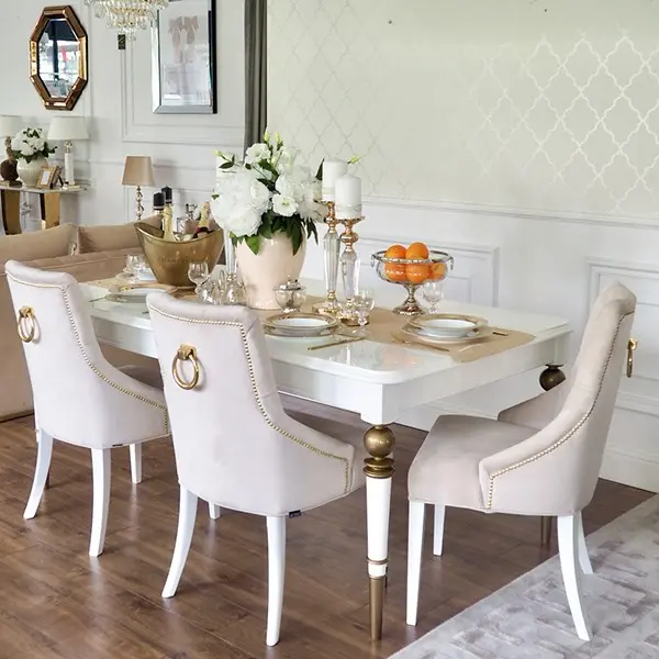 High gloss glamorous table, elegant white high gloss, light gold QUEEN