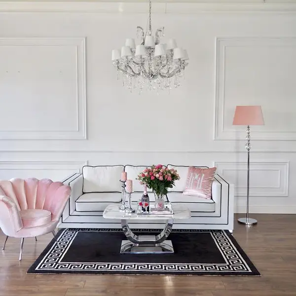 Glamorous coffee table for the living room with a white marble top, silver ART DECO