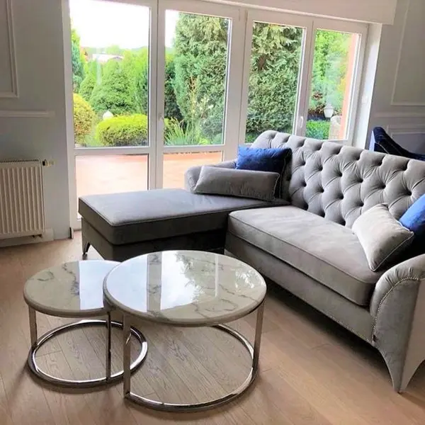 Coffee table modern silver glamour style with white stone top MARCO SILVER