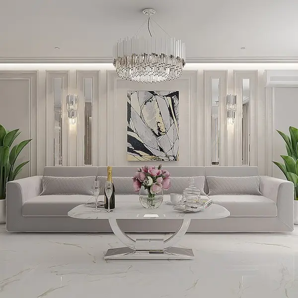 Modern glamor crystal chandelier on chains for the living room, round 60 cm EMPIRE SILVER  OUTLET