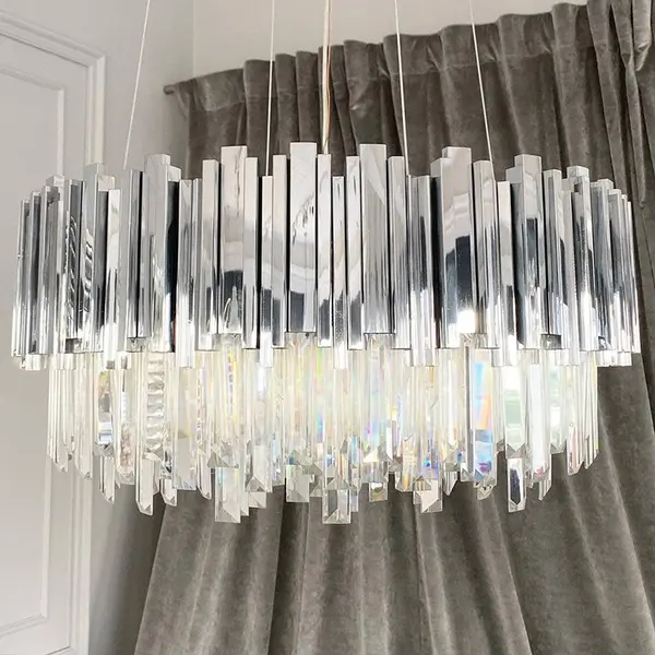 Modern glamor crystal chandelier on chains for the living room, round 60 cm EMPIRE SILVER  OUTLET