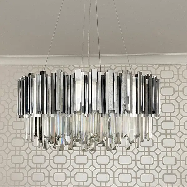 Modern glamor crystal chandelier on chains for the living room, round 60 cm EMPIRE SILVER  OUTLET