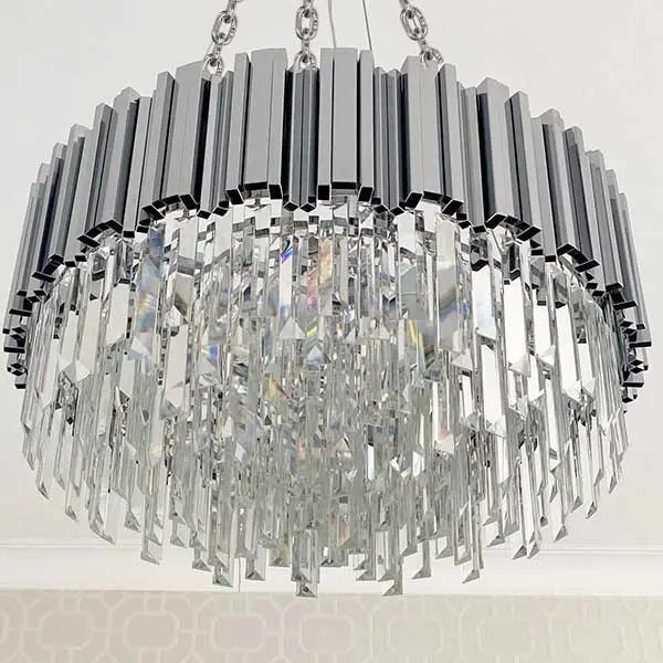 Modern glamor crystal chandelier on chains for the living room, round 60 cm EMPIRE SILVER  OUTLET