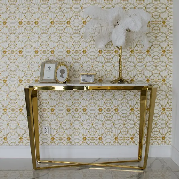 Konsola glamour złota z białym konglomeratem, nowoczesna, do salonu RALPH