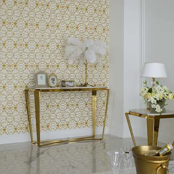 Konsola glamour złota z białym konglomeratem, nowoczesna, do salonu RALPH