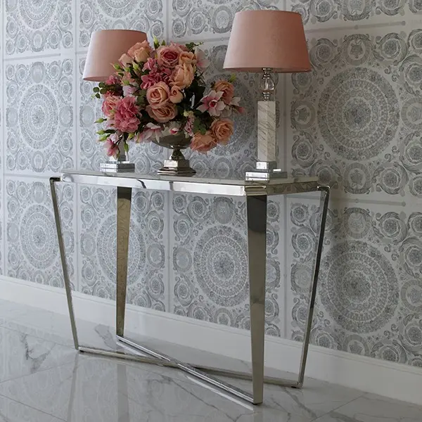 Konsola glamour srebrna z białym konglomeratem RALPH