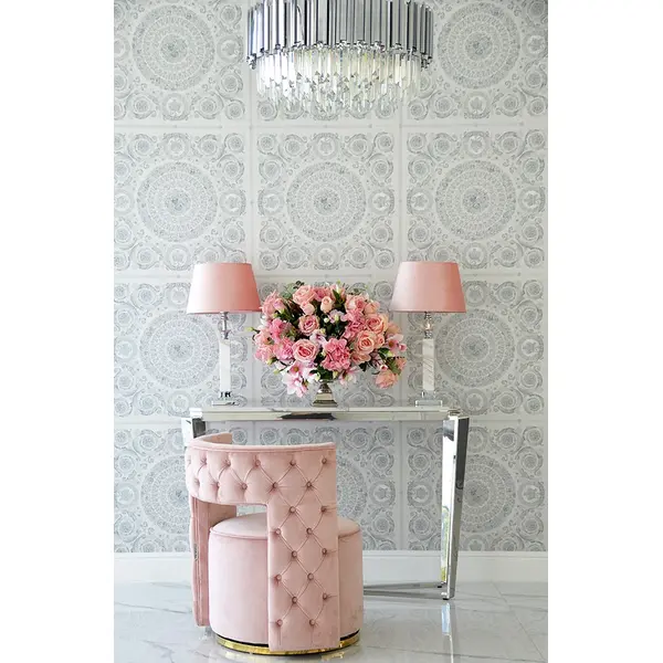 Konsola glamour srebrna z białym konglomeratem RALPH