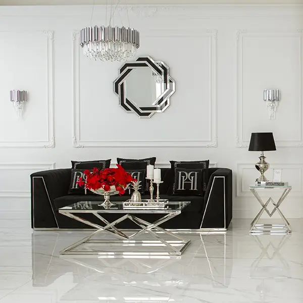 Lustro okrągłe DUNE BLACK SILVER geometryczne, srebrne czarne 85x85