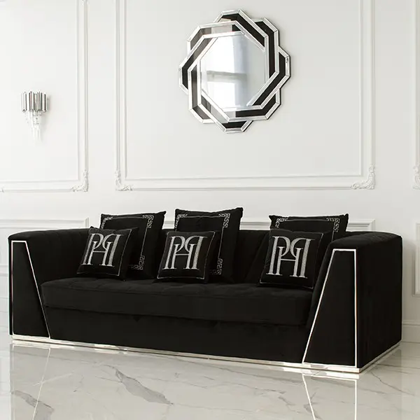 Lustro okrągłe DUNE BLACK SILVER geometryczne, srebrne czarne 85x85