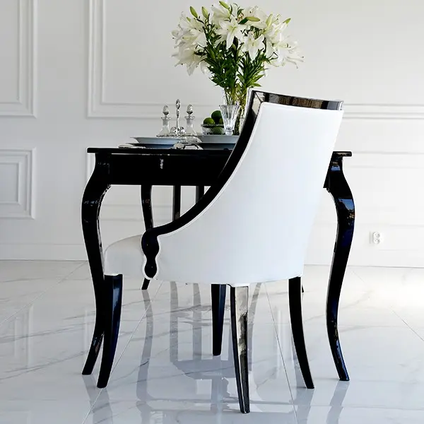 Stylish dining table white gloss, bent legs ELENA GLAMOR
