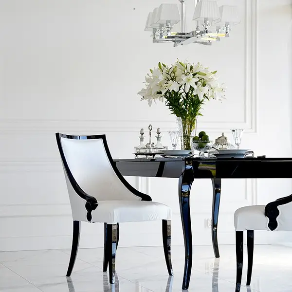 Stylish dining table white gloss, bent legs ELENA GLAMOR