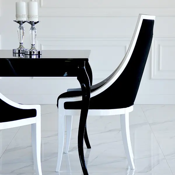 Stylish dining table white gloss, bent legs ELENA GLAMOR
