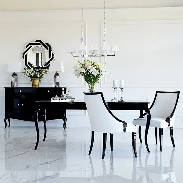 Stylish dining table white gloss, bent legs ELENA GLAMOR