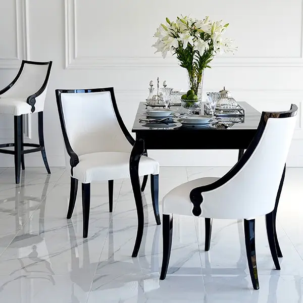 Stylish dining table white gloss, bent legs ELENA GLAMOR
