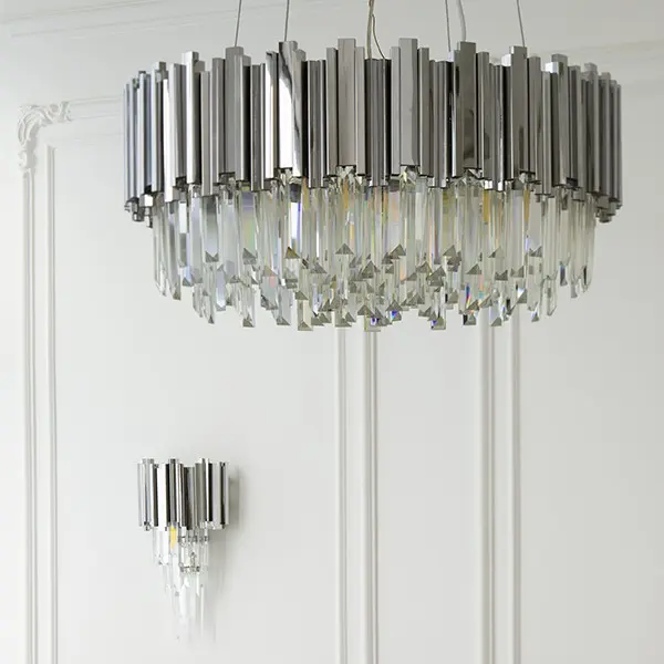 Modern glamor crystal chandelier on chains for the living room, round 60 cm EMPIRE SILVER  OUTLET