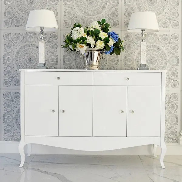 Chest of drawers ELENA GLAMOR , bent legs with drawers, white
