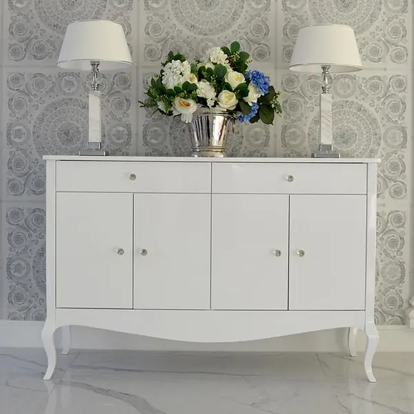 Chest of drawers ELENA GLAMOR , bent legs with drawers, white