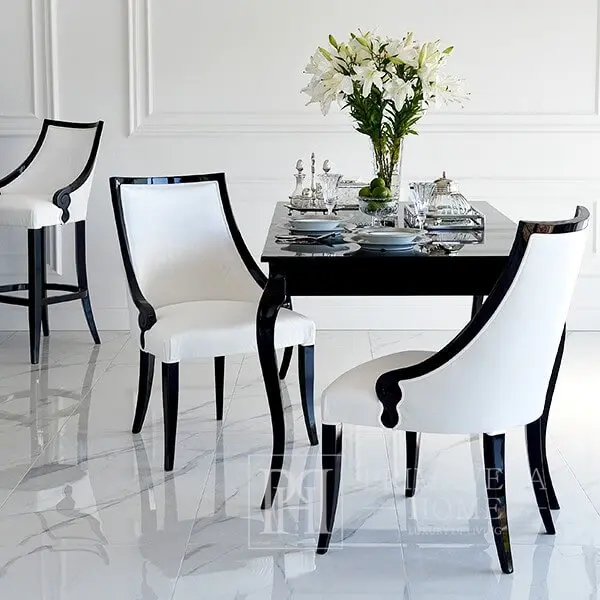 Stylish dining table white gloss, bent legs ELENA GLAMOR