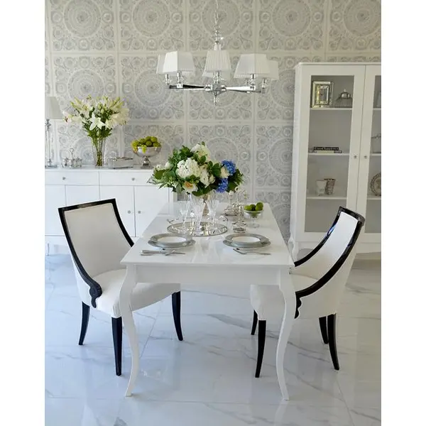 Stylish ELENA GLAMOR dining table, bent white legs