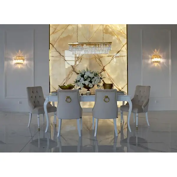 Stylish ELENA GLAMOR dining table, bent white legs