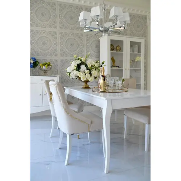 Stylish ELENA GLAMOR dining table, bent white legs