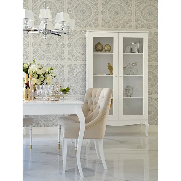 Glass showcase for the living room, white, bent glossy legs ELENA GLAMOR