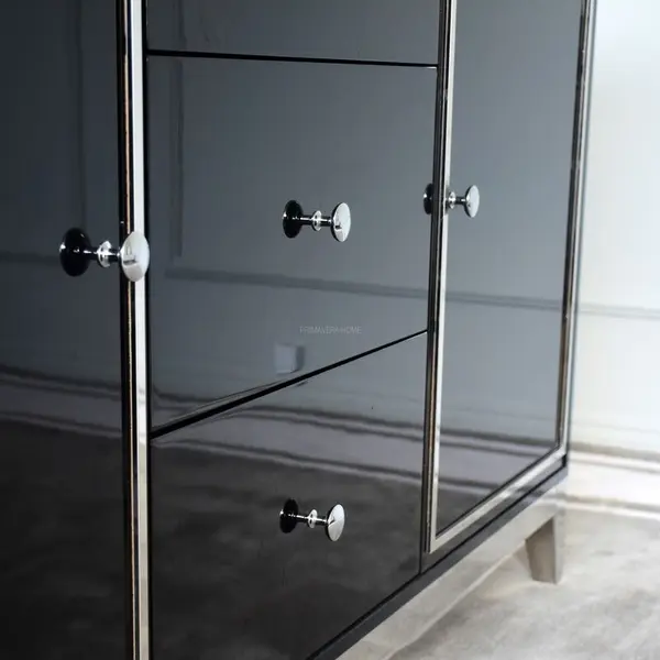 A glamor lacquered wooden chest of drawers with steel legs, black modern Lorenzo L Silver OUTLET