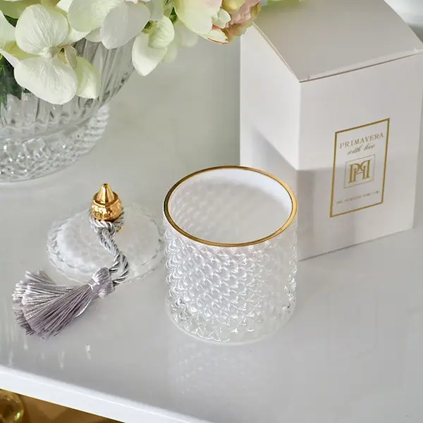 Pojemnik dekoracyjny szklany kryształowy biały