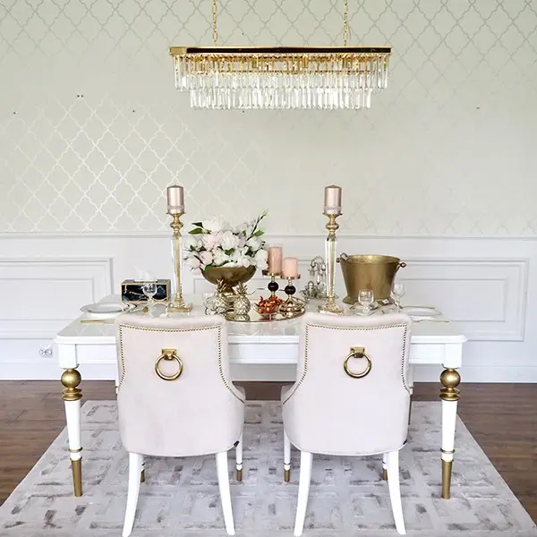 High gloss glamorous table, elegant white high gloss, light gold QUEEN