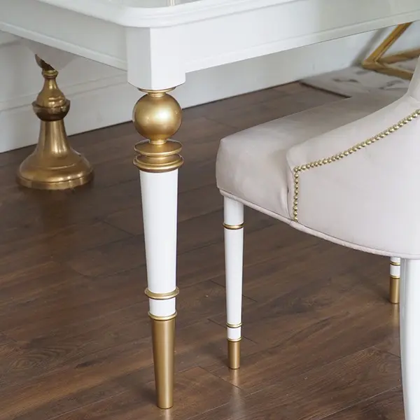 High gloss glamorous table, elegant white high gloss, light gold QUEEN