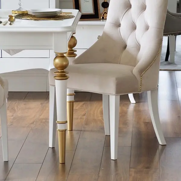 High gloss glamorous table, elegant white high gloss, light gold QUEEN