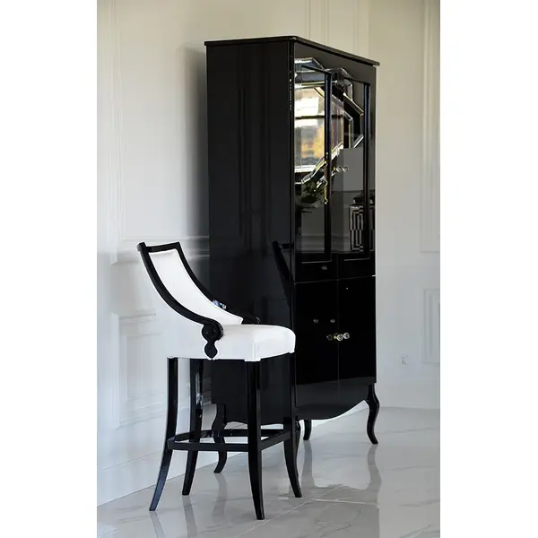 High-gloss glass display cabinet for the living room, black, curved legs ELENA GLAMOR