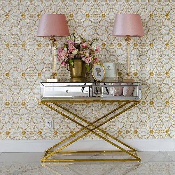 Konsola lustrzana glamour CHICAGO GOLD metalowe nogi glamour nowojorska złota OUTLET