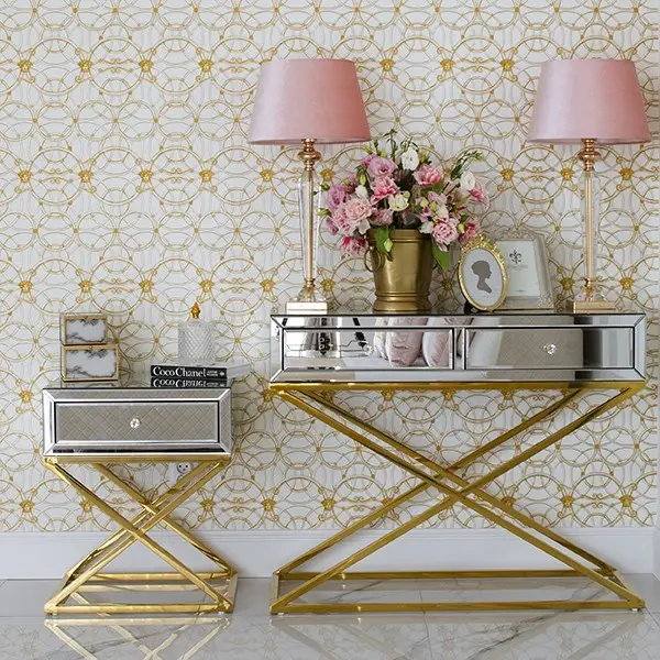 Konsola lustrzana glamour CHICAGO GOLD metalowe nogi glamour nowojorska złota OUTLET
