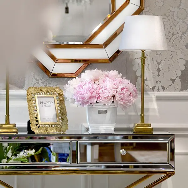 Konsola lustrzana glamour CHICAGO GOLD metalowe nogi glamour nowojorska złota OUTLET