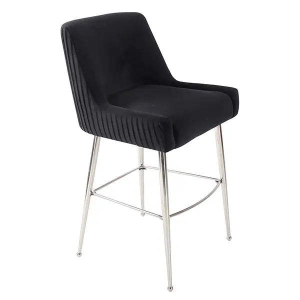 Modern glamor stool in black silver velvet fabric PALOMA