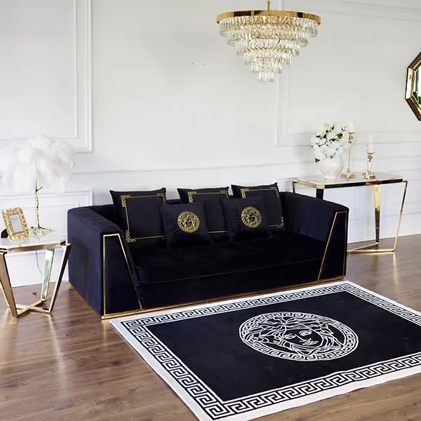 Black velvet quilted sofa, modern in a glamor style, for a golden living room MONTE CARLO OUTLET