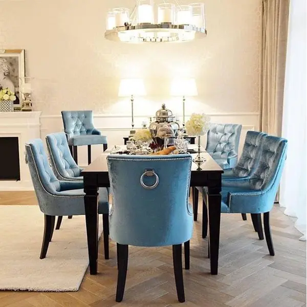 Zestaw 6szt krzeseł glamour do jadalni, klasyczne, tapicerowane, z kołatką, srebrne, szare TIFFANY