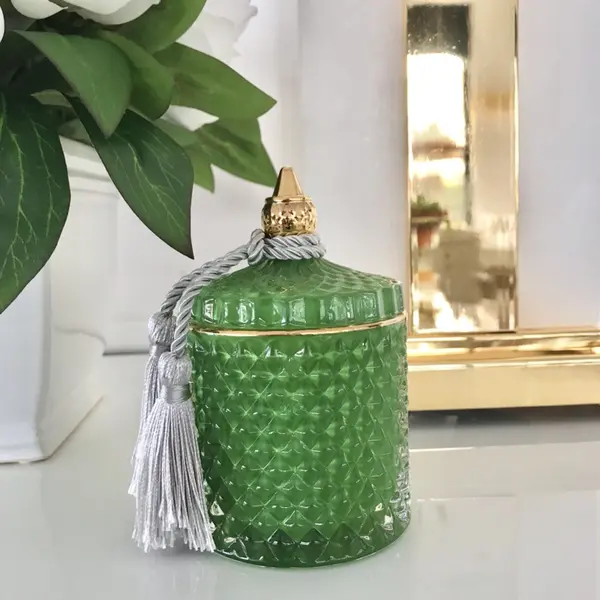 Decorative green crystal glass container