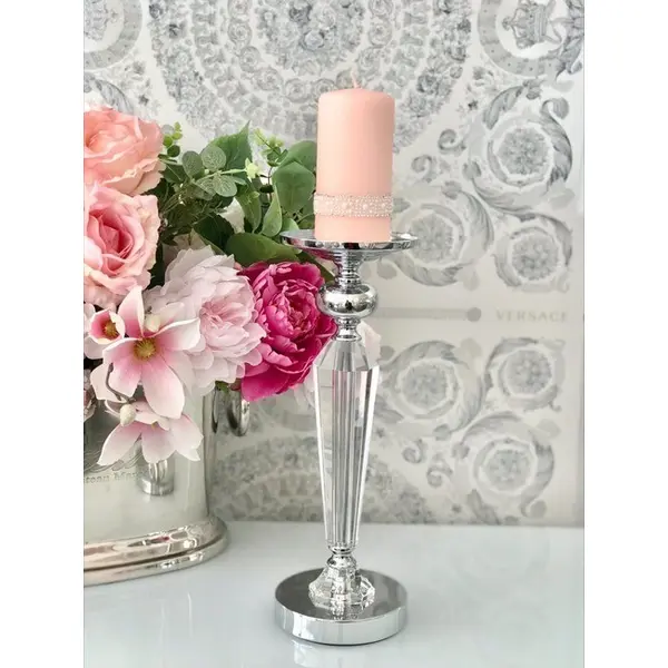 Crystal candlestick on silver pedestal FLAVIO O L