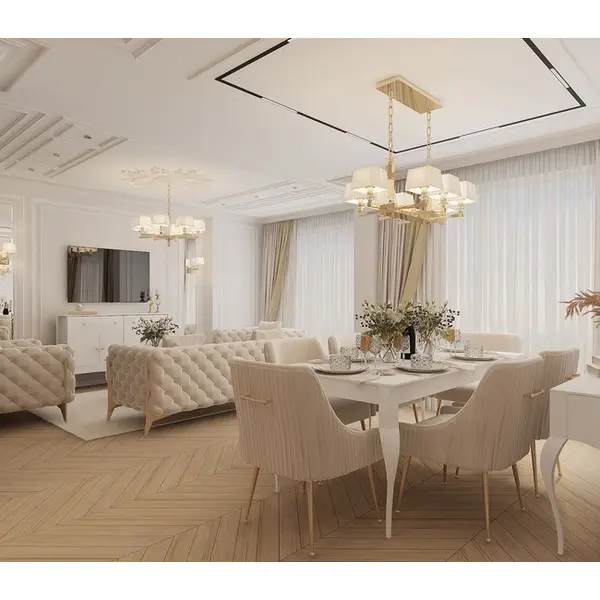 Stylish ELENA GLAMOR dining table, bent white legs