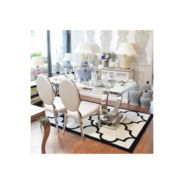 Ekskluzywny stół nowoczesny glamour do jadalni biały szklany blat stalowy srebrny MARCELLO 180cm OUTLET