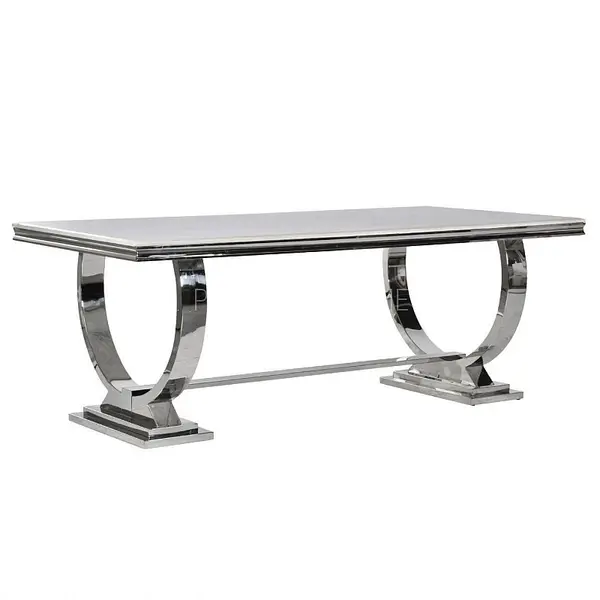 Ekskluzywny stół nowoczesny glamour do jadalni biały szklany blat stalowy srebrny MARCELLO 180cm OUTLET