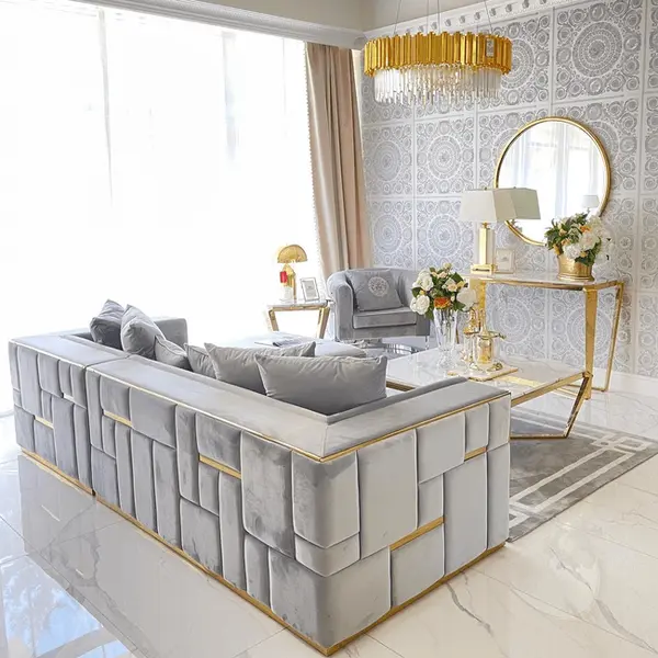 Konsola glamour złota z białym konglomeratem, nowoczesna, do salonu RALPH