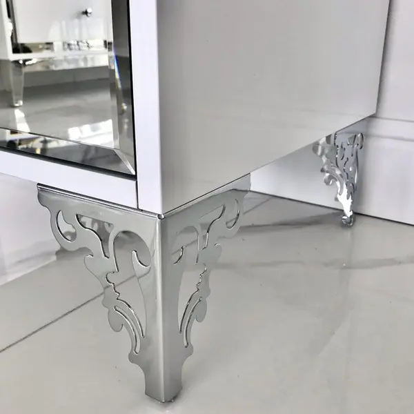 Luxurious bedside table, lacquered wooden side table, with mirror, silver VENICE