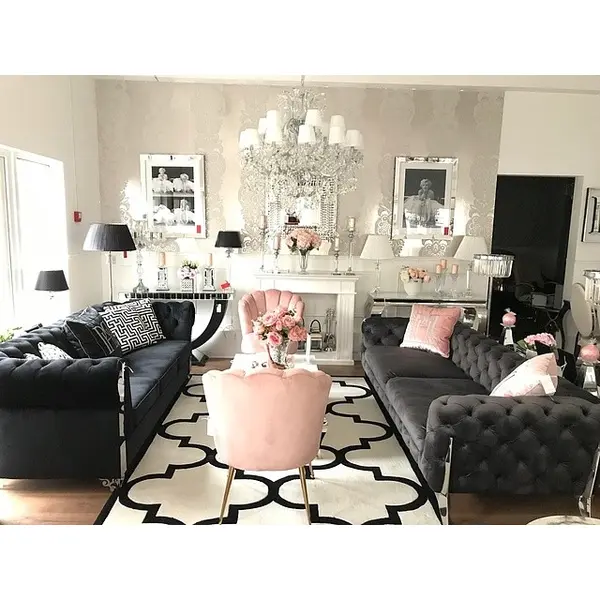 DIVA SILVER modern glamour black silver New York upholstered sofa